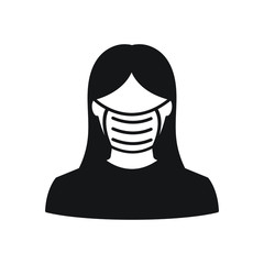 Woman face with mask icon vector on white background. PM 2.5 Dust and Corona Virus prevention symbol.