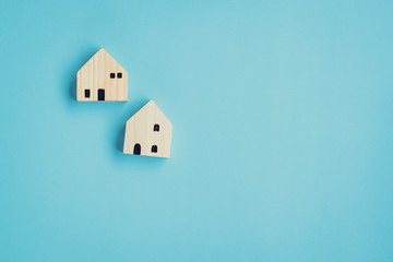 Wall Mural - House wood model concept on blue background and copy space for text
