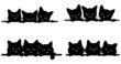 Set of black cats looking out the window. Collection of cartoon cats looking out the window. Funny pets. Black-white vector illustration for children. Tattoo.