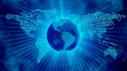 Wall Mural - blue digital world map animation