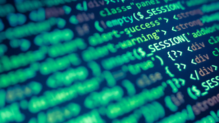 website programming code. developer working on software codes in office.