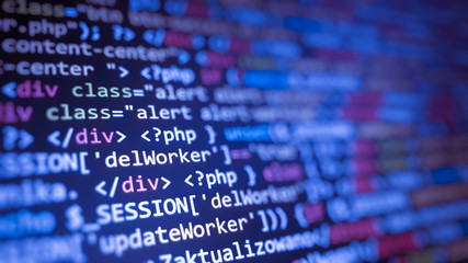 Wall Mural - software development by programmer. abstract computer script code. programming code screen of softwa