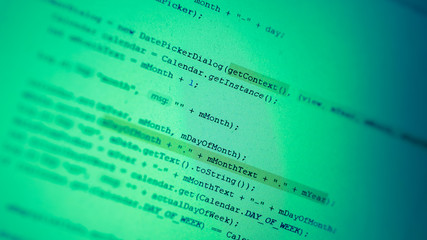 green background with code development. script line code program.