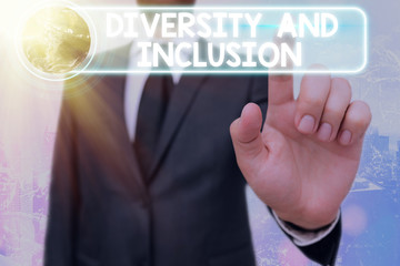 Writing note showing Diversity And Inclusion. Business concept for range human difference includes race ethnicity gender Elements of this image furnished by NASA