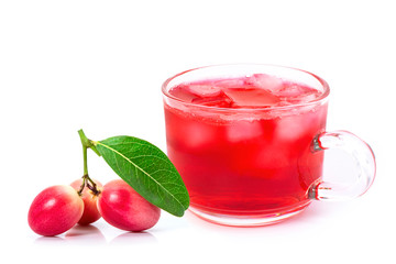 Wall Mural - carissa carandas or bengal currants fruits and glass of juice isolated on white.