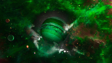 Wall Mural - green planet nemesis surrounded by space dust clouds