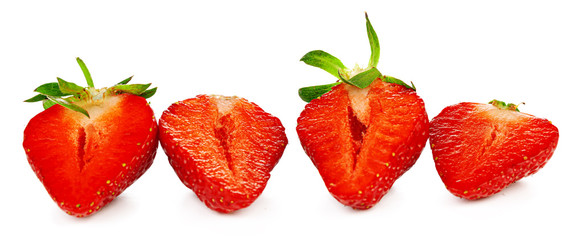 Wall Mural - Sliced strawberry isolated on a white background. Macro.