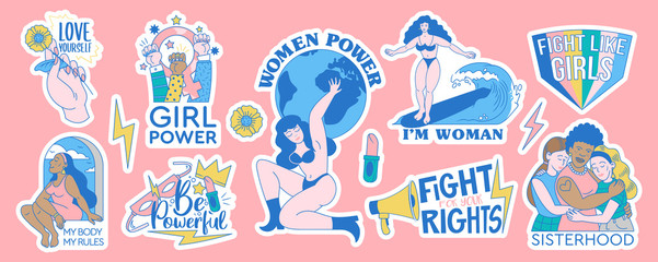 Feminist and body positive stickers set collection