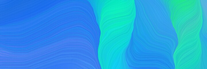 Poster - elegant beautiful futuristic banner with dodger blue, dark turquoise and corn flower blue color. modern soft curvy waves background illustration