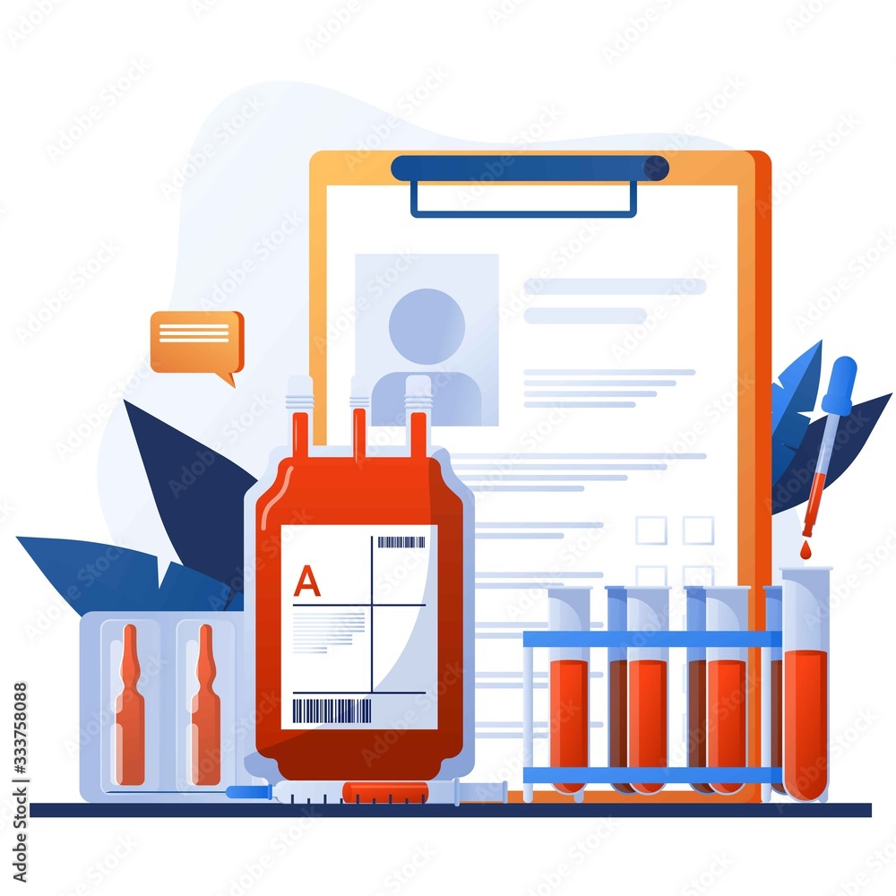 Human blood in donation bag. Blood clinical laboratory analysis ...