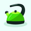© Елена Кривошеева - Modern traditional metal green kettle with a whistle isolated on a light blue background
