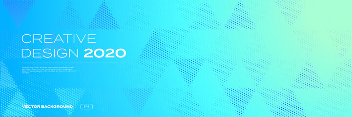 Poster - Color gradient background, geometric halftone pattern, vector abstract triangle mosaic trendy graphic design. Simple minimal halftone blue and green color gradient, modern pattern background
