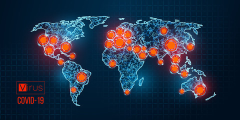 world map novel pandemic coronavirus covid-2019. epidemic spread by country on a blue background. an