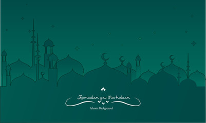 Wall Mural - Illustration vector graphic of marhaban ya ramadan with beautifull green color perfect for ramadan background, bussiness card, flyer, banner etc