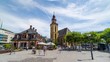 The Hauptwache (Main Guardroom) is a central point of Frankfurt am Main Germany, time lapse, hyperlapse video. Most popular square in Frankfurt city. St. Catherine's Church.