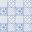 Watercolor blue ornament square seamless pattern