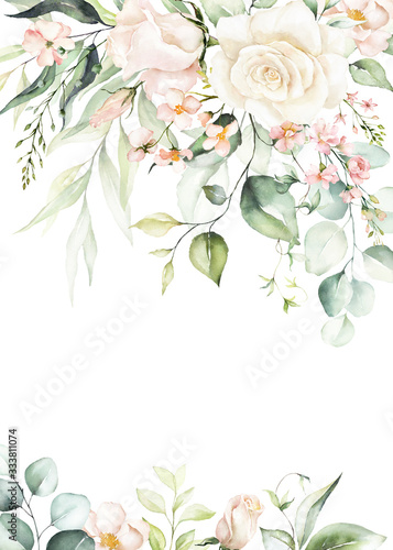 Dekoracja na wymiar  akwarela-kwiatowy-obramowanie-wieniec-ramka-z-jasnym-brzoskwiniowym-kolorem-bialym-rozowym-zywymi-kwiatami