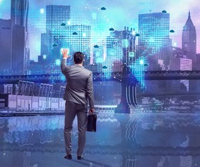 Canvas Print - Businessman in cloud computing concept