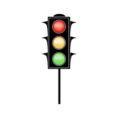 Stoplight sign. Icon traffic light on white background. Symbol regulate movement safety and warning. Electricity semaphore regulate transportation on crossroads urban road. Flat vector illustration.