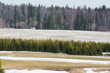 Poster - snow melting in the field in spring