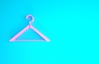 Pink Hanger wardrobe icon isolated on blue background. Cloakroom icon. Clothes service symbol. Laundry hanger sign. Minimalism concept. 3d illustration 3D render