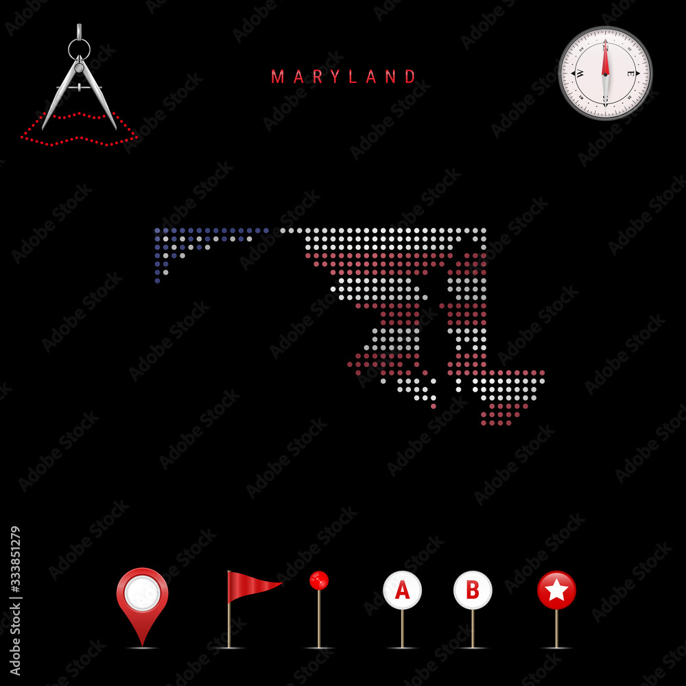 Dotted vector map of Maryland painted in the american flag colors ...