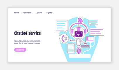Wall Mural - chatbot service landing page flat silhouette vector template. personal assistant homepage layout. vi