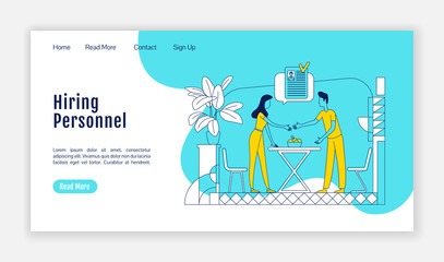 Wall Mural - hiring personnel landing page flat silhouette vector template. headhunting homepage layout. hr manag