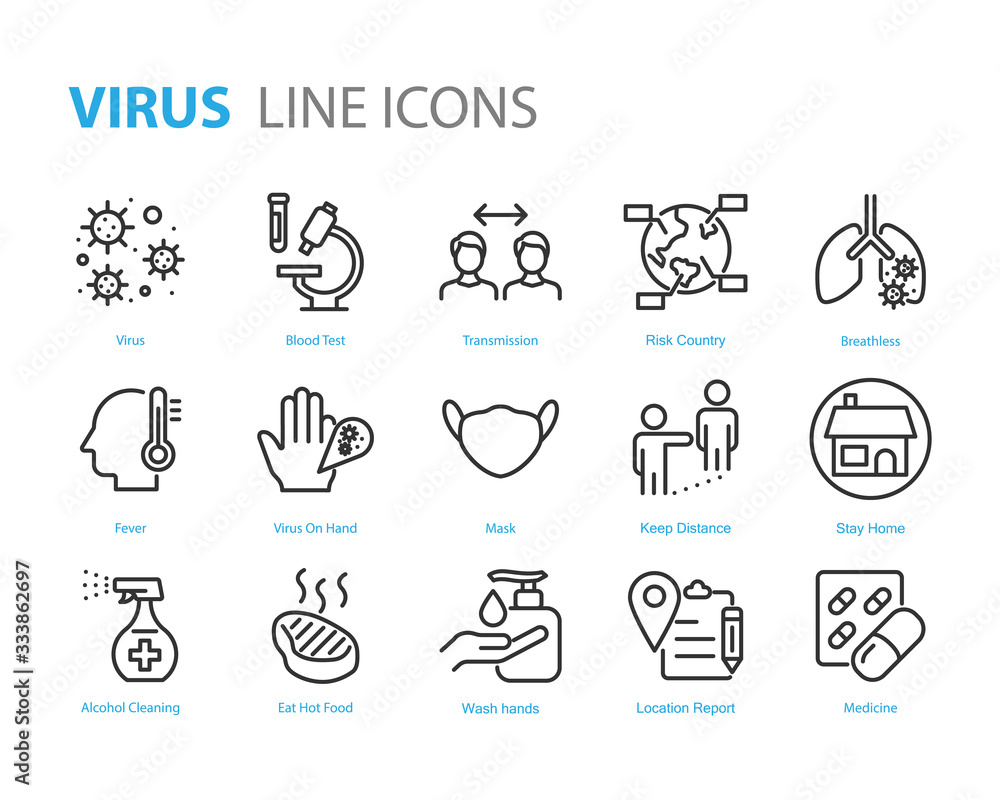 set of virus icons, ill, flu, coronavirus, sickness - obrazy, fototapety, plakaty 