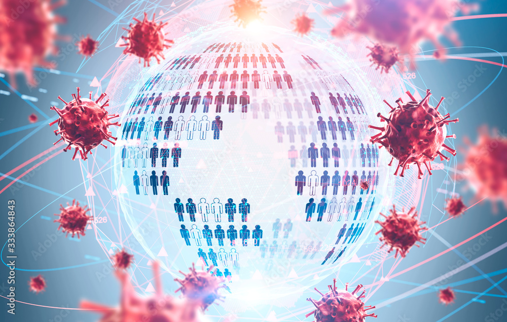 Coronavirus pandemia concept, planet hologram - obrazy, fototapety, plakaty 
