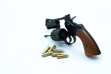 Model gun shot on white background