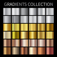 Gold, silver, bronze gradients. Collection of colorful gradient illustrations for backgrounds