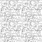Fototapeta Pokój dzieciecy - Scetched doodle black and white seamless pattern with cats