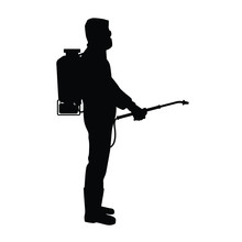 Man With Sprayer Silhouette Vector On White