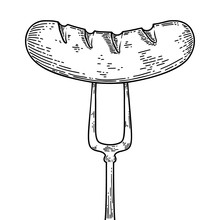 Illustration Of Roasted Sausage On Fork. Engraving Vector Illustration. Design Element For Menu, Bar, Food Court,fast Food Restaurant.