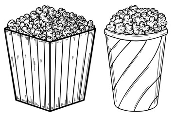 Set of Illustration of popcorn boxes in engraving style. Design element for logo, label, sign, poster, t shirt. Vector illustration