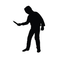 Bandit with knife silhouette vector on white