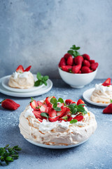 Poster - Cake Pavlova with meringue, strawberry and cream