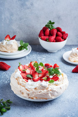 Poster - Cake Pavlova with meringue, strawberry and cream