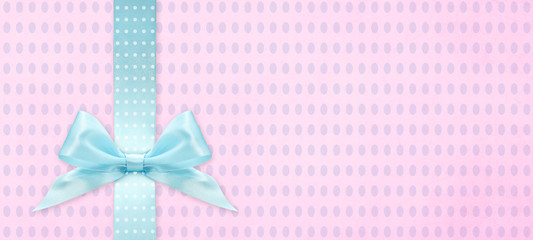 Wall Mural - happy easter gift card with blue ribbon bow Isolated on pink texture background with copy space