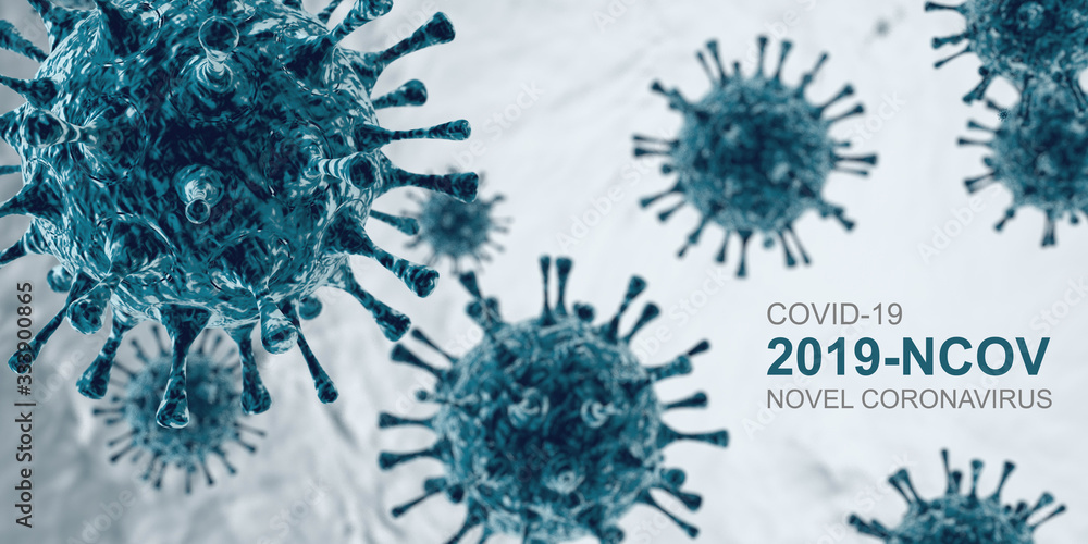 Wirus koronowy - koncepcja mikrobiologii i wirusologii - renderowania 3d - obrazy, fototapety, plakaty 