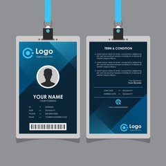 Abstract Geometric Dark Blue Id Card Design, Professional Identity Card Template Vector for Employee and Others