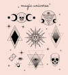 Vector witch and Magic Collection with: eyes, moon, sun, hourglass, abracadabra, skull. set of mystical tattoos