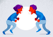 Abusive Relations Vector Concept, Man And Woman Is Arguing Aggressively With Hate, Quarrel Between Husband And Wife, Conflict Scream And Shout Psychological Abuse.