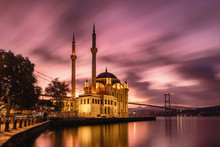 Ortakoy Mosque And Bosphorus Bridge At Sunrise, Istanbul, Turkey
