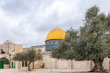 The Dome of the Rock mosque on the Temple Mount in the Old Town of Jerusalem in Israel