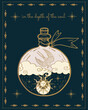 bird, sun and moon, magical vector illustration, tarot cards, soul symbol, alchemy. magic potion