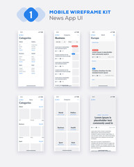 Wall Mural - wireframe ui kit for smartphone. mobile app ux design. new os x: news, categories, articles screens.
