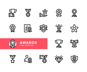 Wall Mural - Awards vector line icons. Simple set of outline symbols, graphic design elements. Pixel Perfect