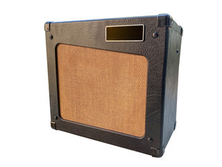 Isolated Vintage Amplifier with white background.